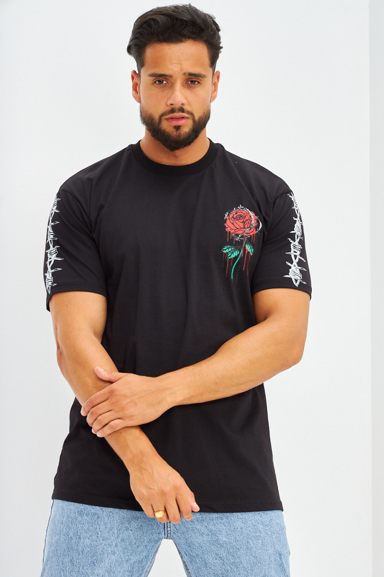 T-shirt oversize floqué rose barbelé noir