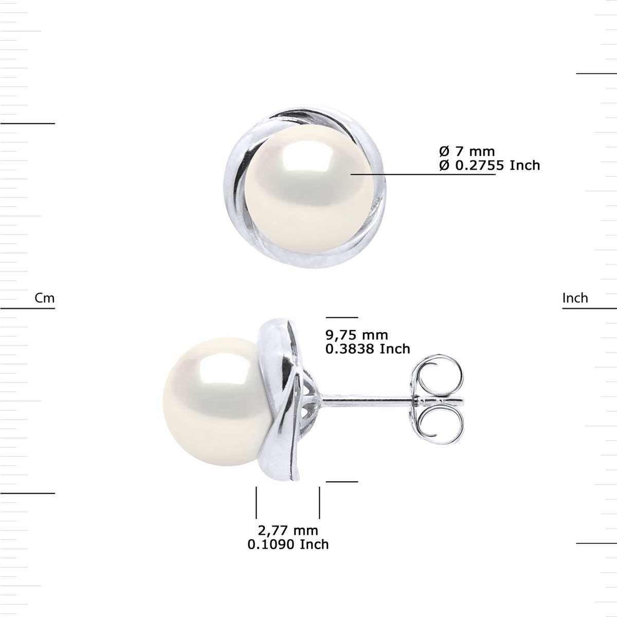 STELLA - Boucles d'Oreilles Perles d'Eau Douce 7-8 mm Blanches Or Blanc