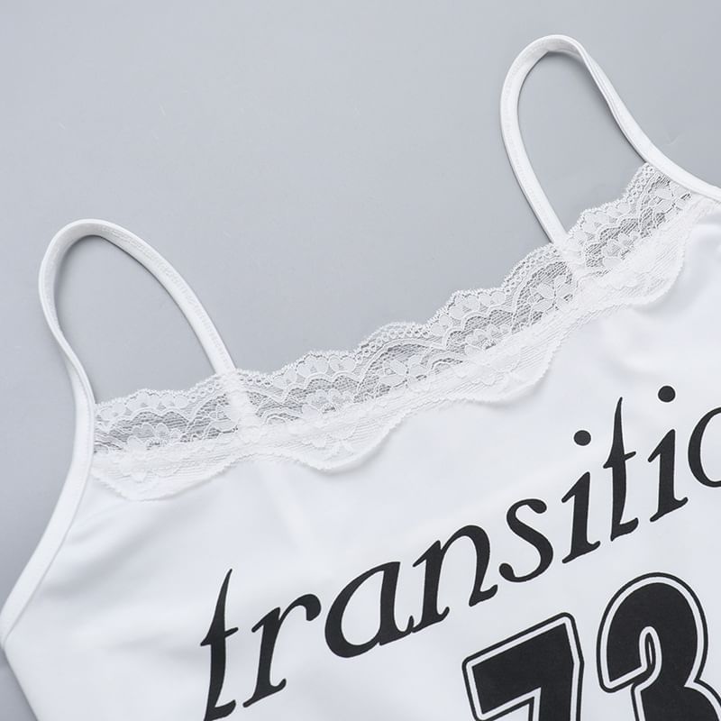 FYDO - Spaghettibandjes met letters en kanten rand, slim fit romper