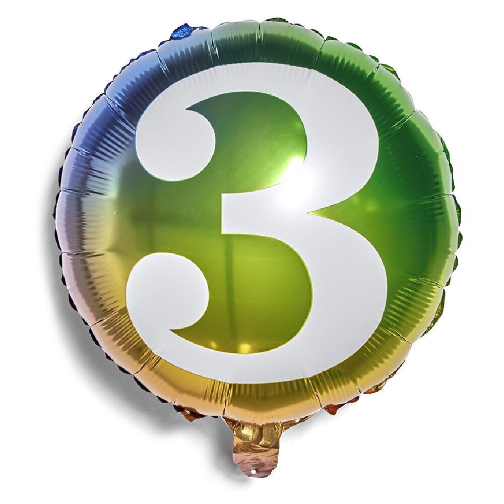 Ballon alu chiffre 3 métallisé multicolore Ø45cm