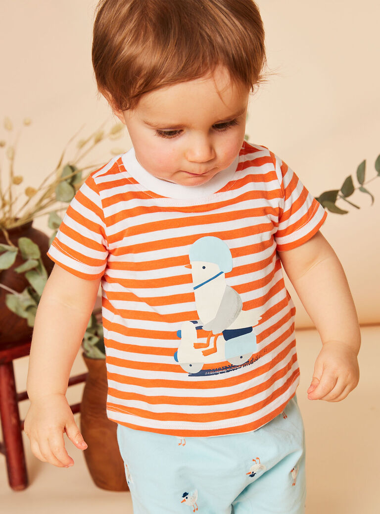T-shirt papaye à imprimé à rayures