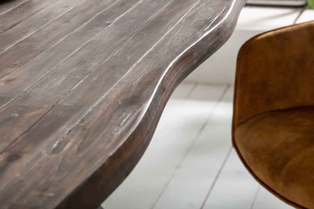 Massivholz Esstisch GENESIS VINTAGE 160cm braun Akazie schwarzes X-Gestell Baumkante