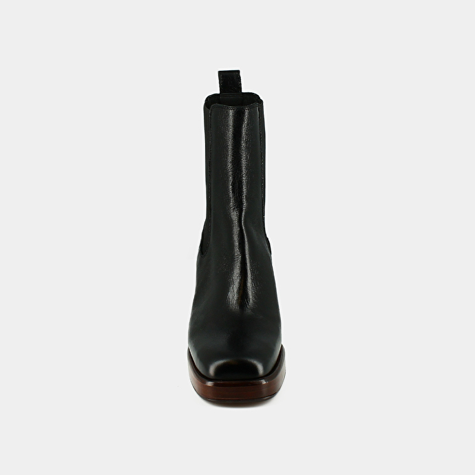 Bottines à bouts carrés et élastiques  en cuir veilli noir