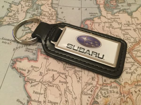 SUBARU Quality Black Real Leather Keyring OBLONG
