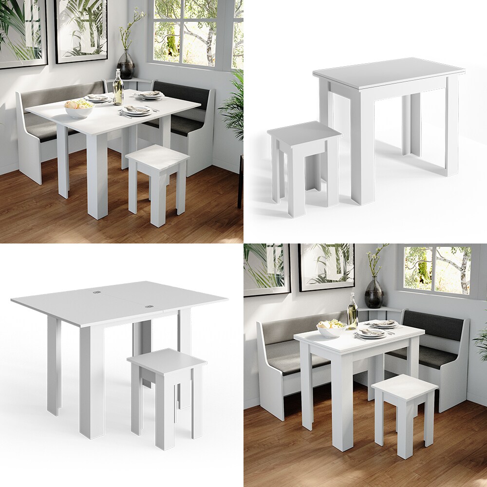 Vicco Eckbankgruppe Küchentisch Roman weiß Esstisch 120x90cm Hocker Essgruppe Esszimmertisch