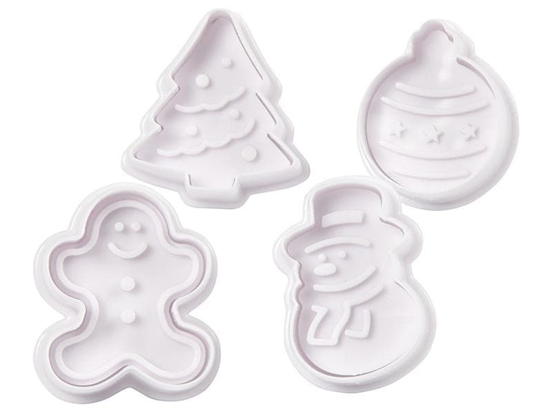 Creativ Company Guetzli-Ausstecher Winter 4 Stück, Weihnach Weihnachtsausstecher mit Stempelgriff
