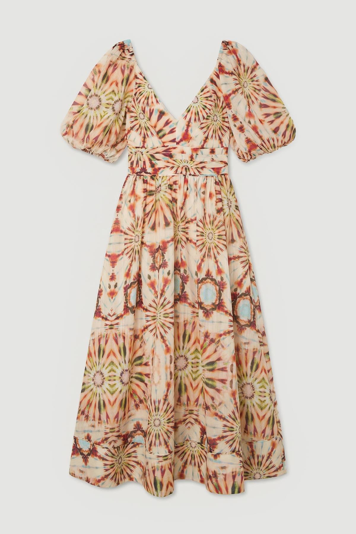 KarenMillen Robe Longue Tissée À Manches Bouffantes En Soie Coton Imprimé Carreaux