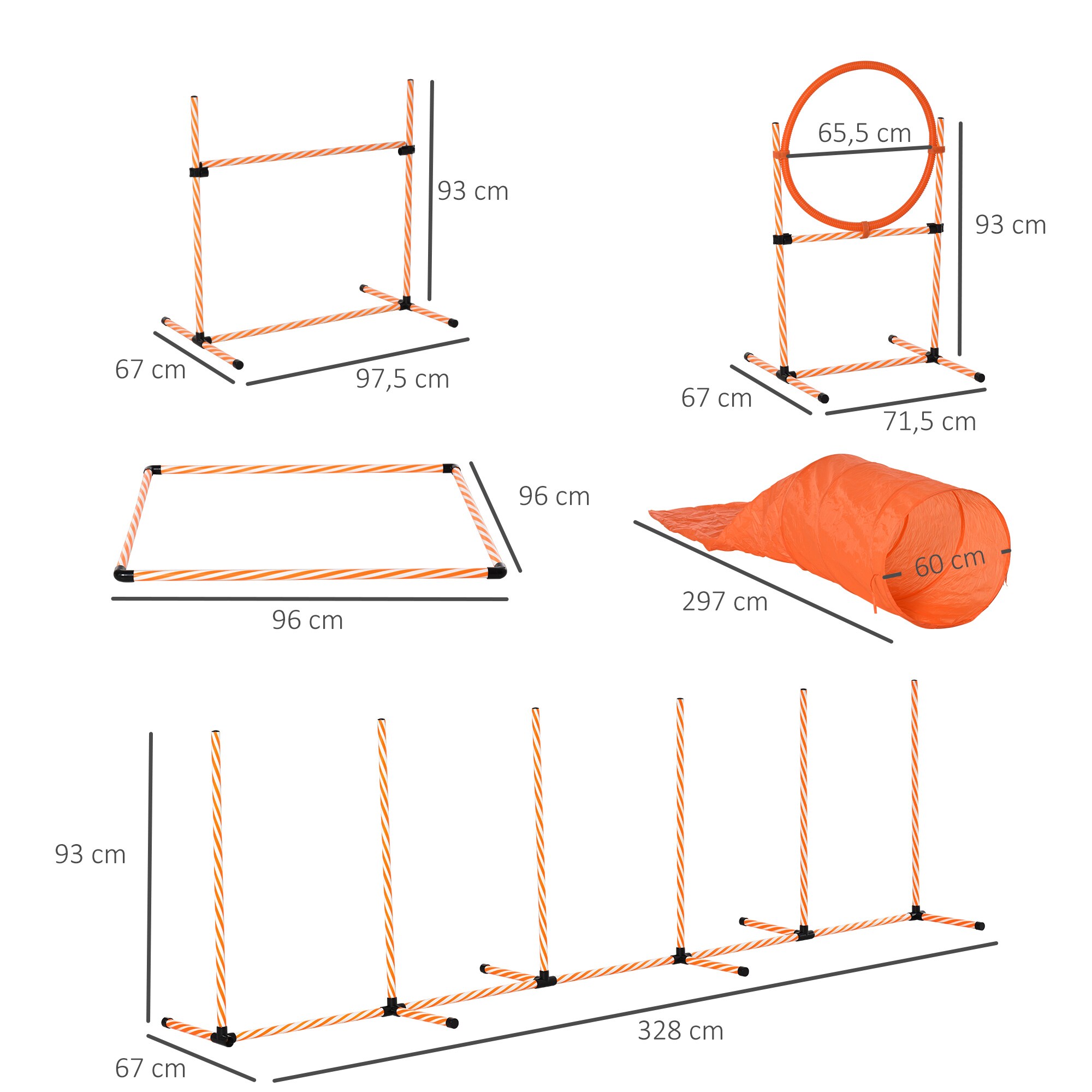 PawHut Hunde Agility Set 5-teilig orange, weiß 328 x 67 x 93 cm (LxBxH)