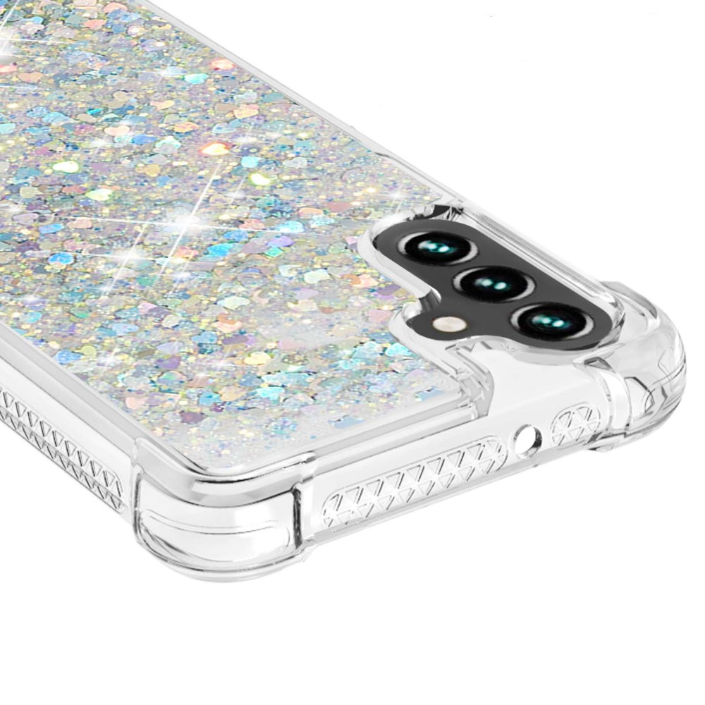 Samsung Galaxy A54 5G Hardcase Hülle mit Air Cushion Fallschutz Liquid Case Glitzer Herzen - Silber / Transparent