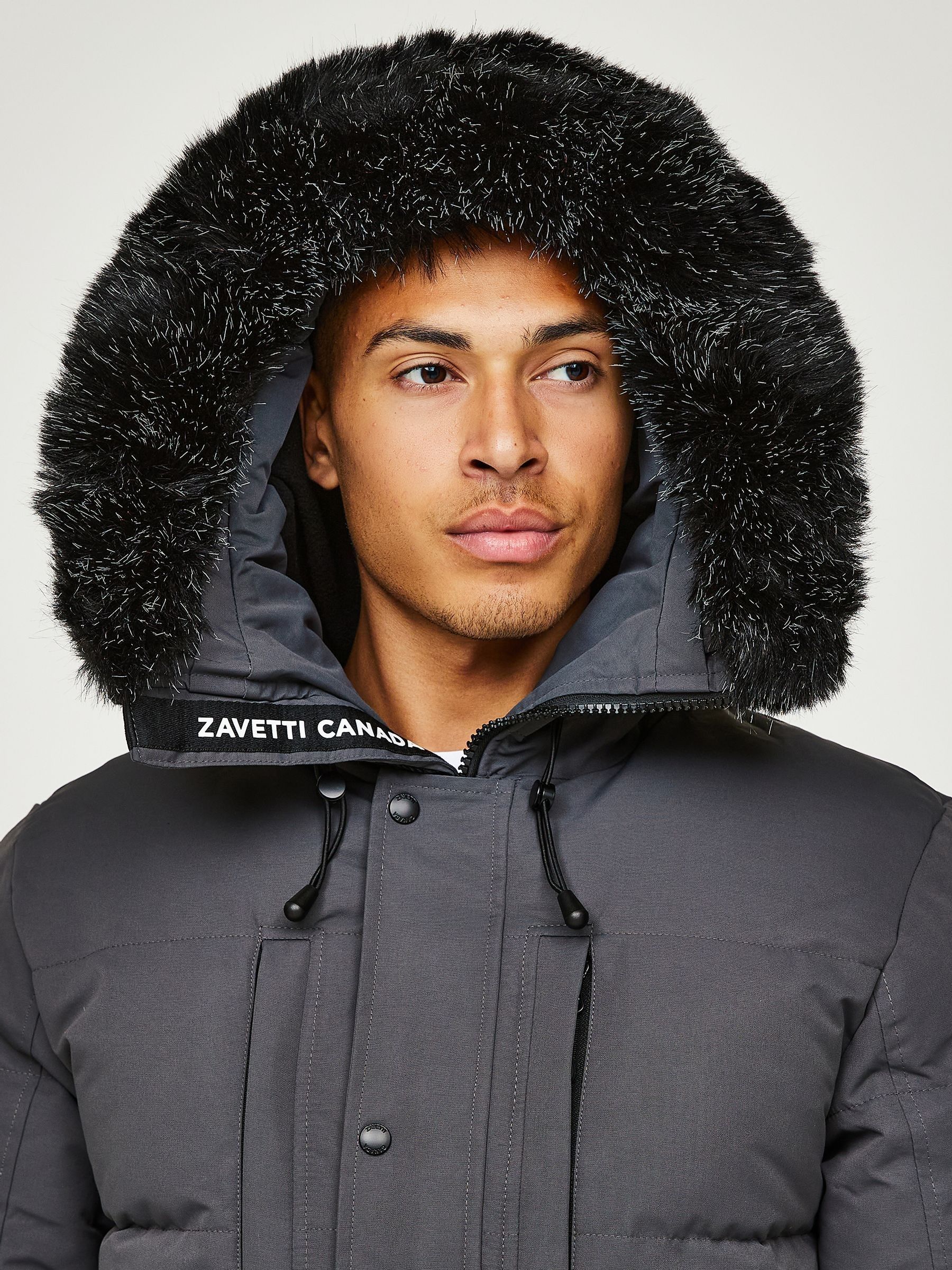 Asfaltgrijs - Zavetti Canada Oshawa 2.0 voor heren Puffer parka-jas met afneembare imitatiebontkraag