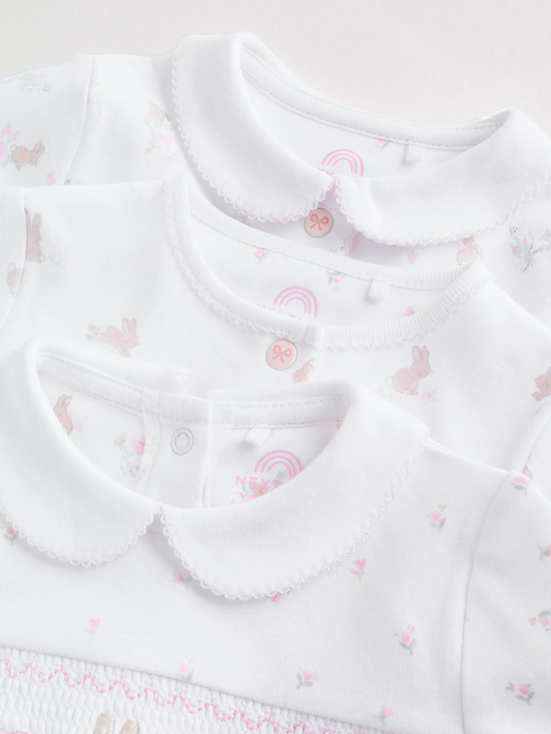 White/Pink Collar - Set van 3 babyrompertjes