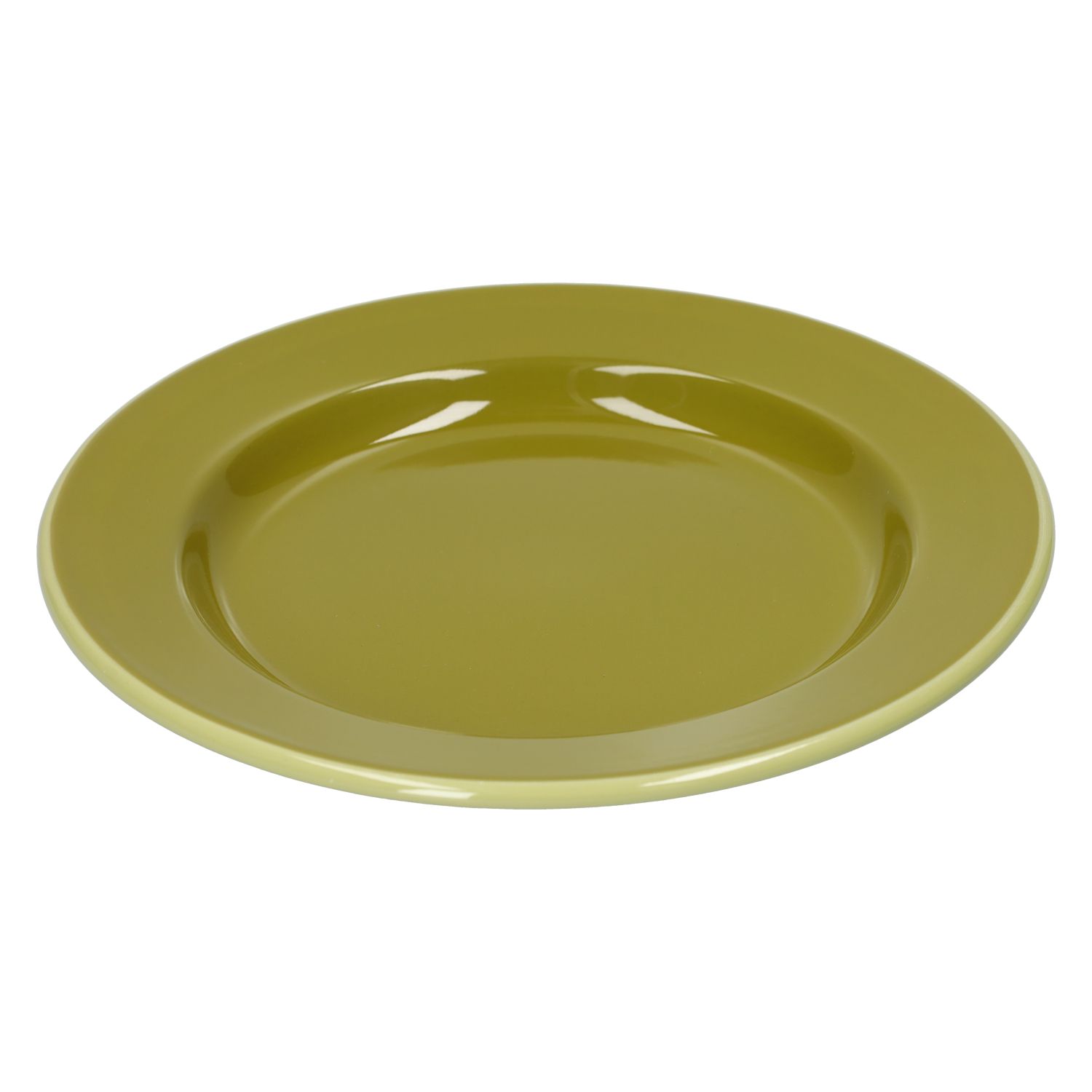 Bord, emaille, olijfgroen met lichtgroen randje, Ø26 CM