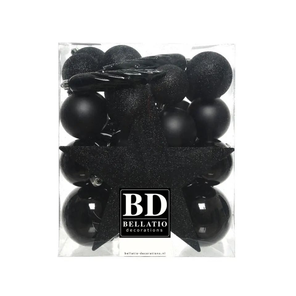 Bellatio Decorations kerstballen - 34x - zwart - kunststof