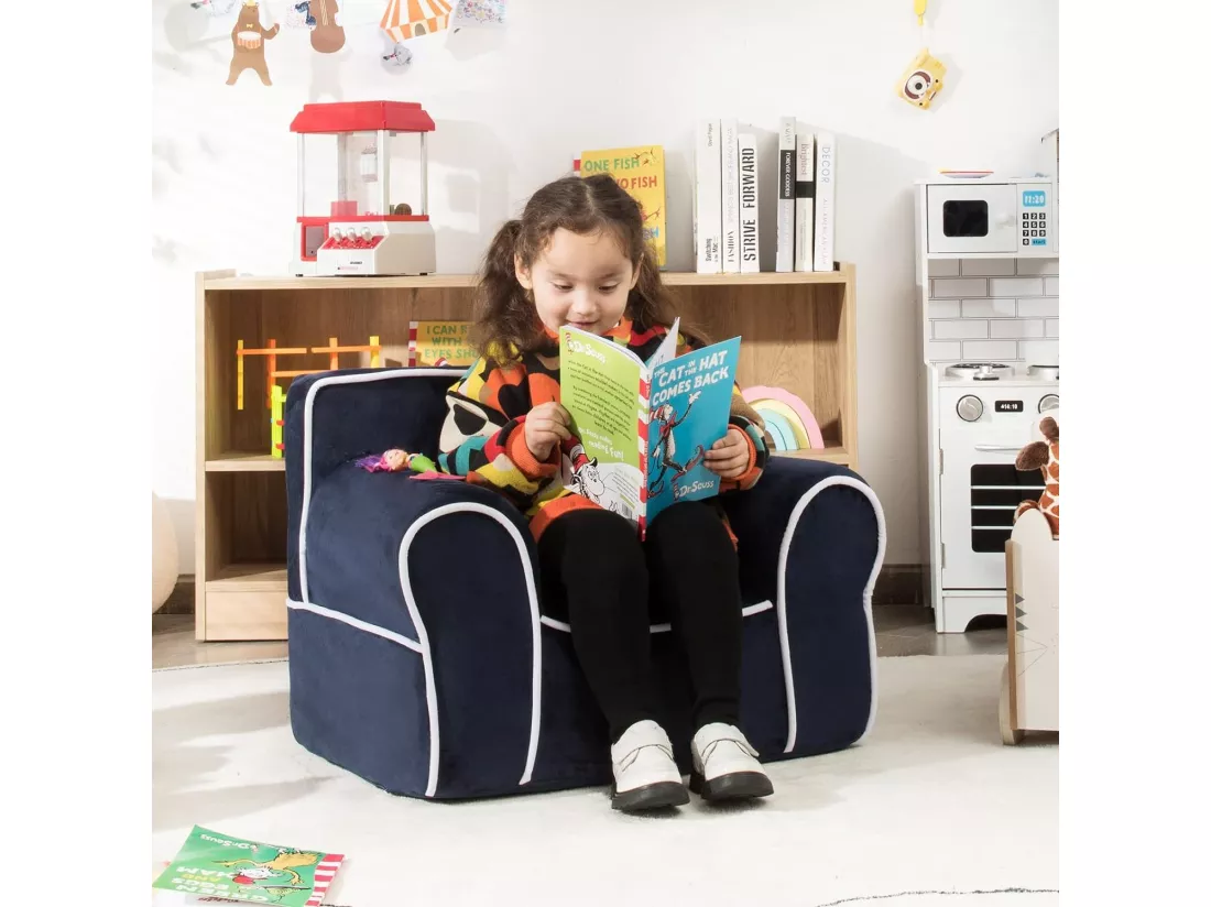 Fauteuil pour Enfant de 0 à 5 Ans, Canapé avec de Tissu en Velours Et Rembourré d’Éponges de Haute Qualité, Chaise pour Salle de Jeux, Chambre, Jardin d'enfants (Bleu Marine)