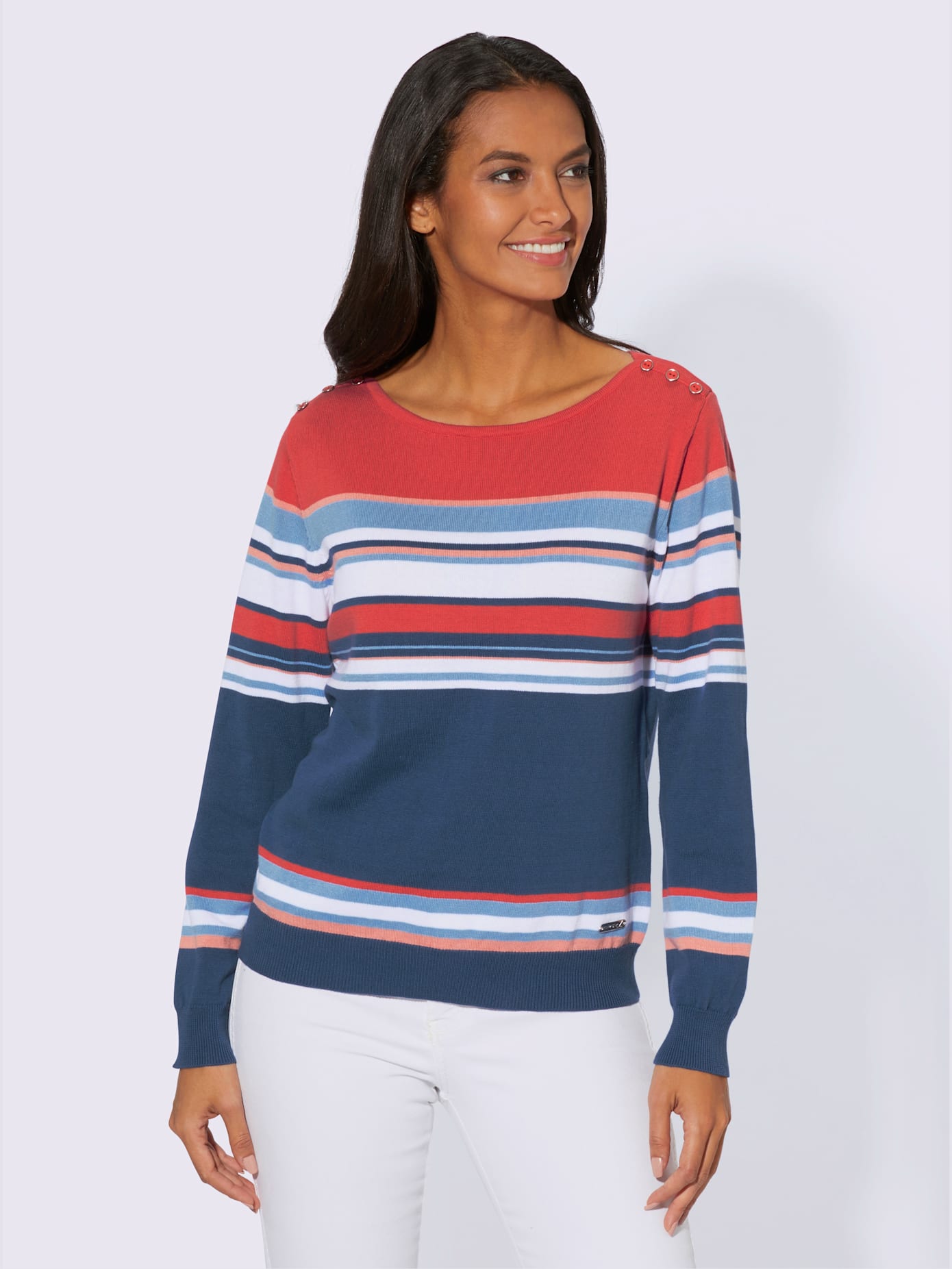Pull à manches longues boutons fantaisie aux épaules