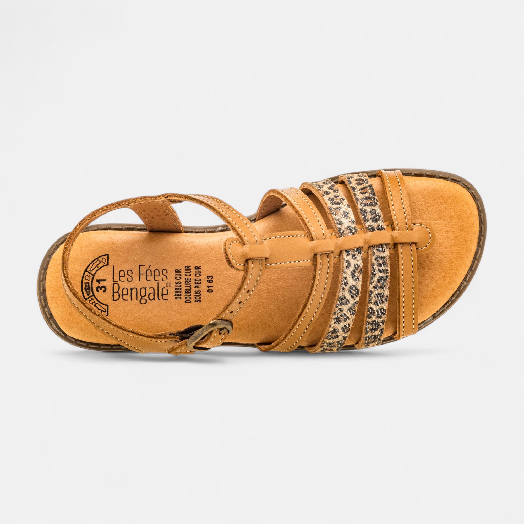 Nu-pieds Fille en cuir cognac