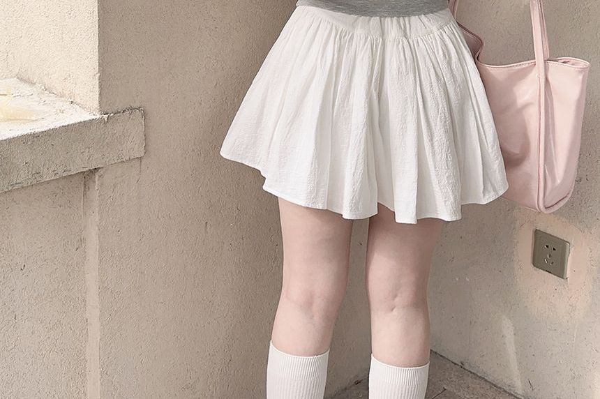 Glotto - Hoge taille, effen, geplooide mini-A-lijn rok