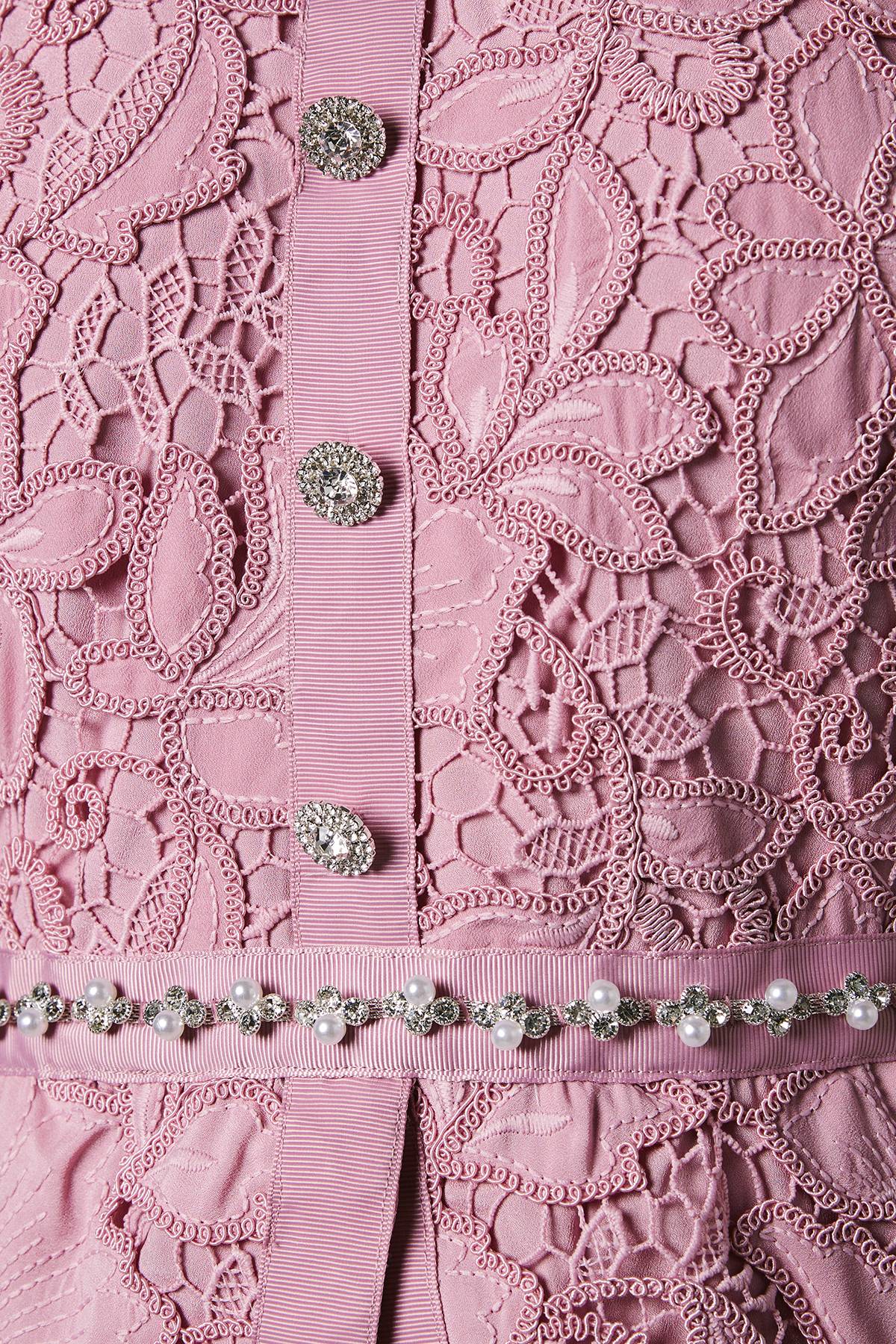 Coast Robe à Corsage en Dentelle et Jupe Plissée avec Boutons Bijoux