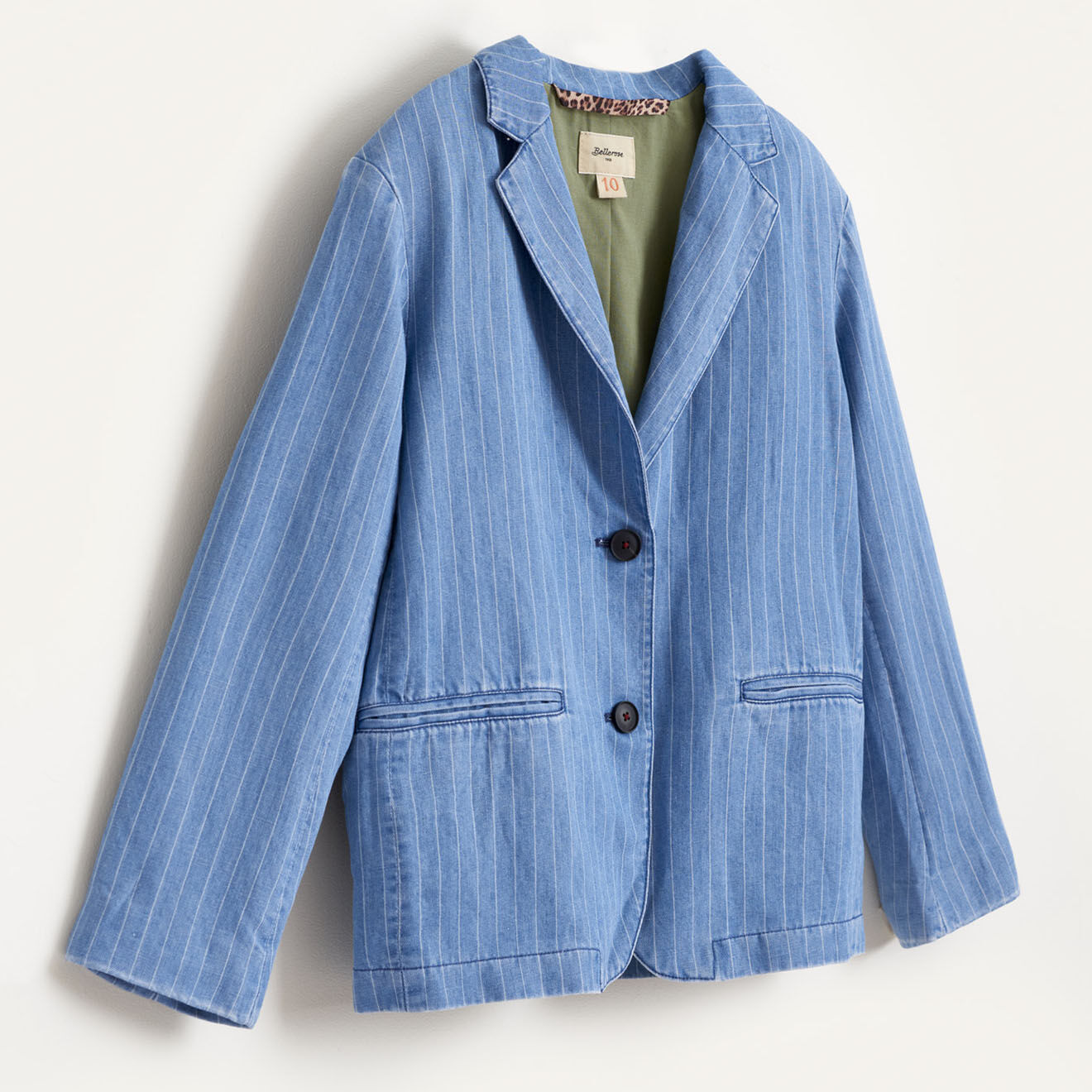 Bellerose Veste blazer Chick en Coton & Lin rayée bleue