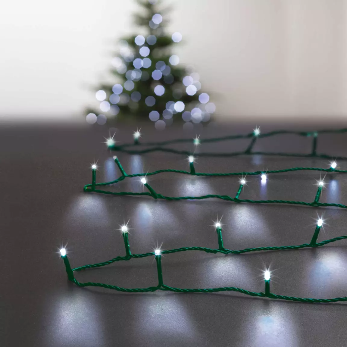 Guirlande lumineuse 10 m 100 LED câble vert Timer Blanc froid