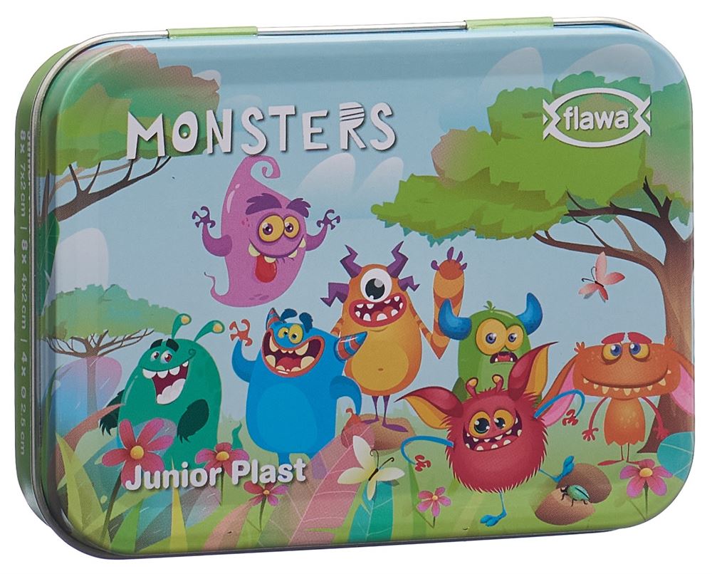 FLAWA Junior Plast Strips Monsters Tin Box Box 20 Stk