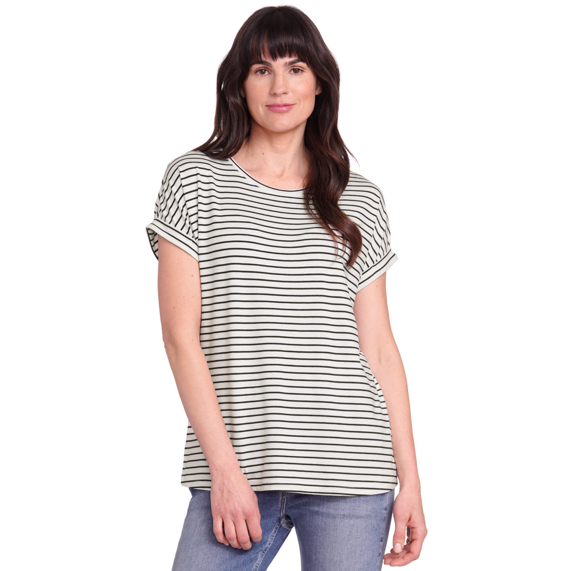 Gina Benotti Damen T-Shirt mit fixierten Turn-ups weiss / schwarz