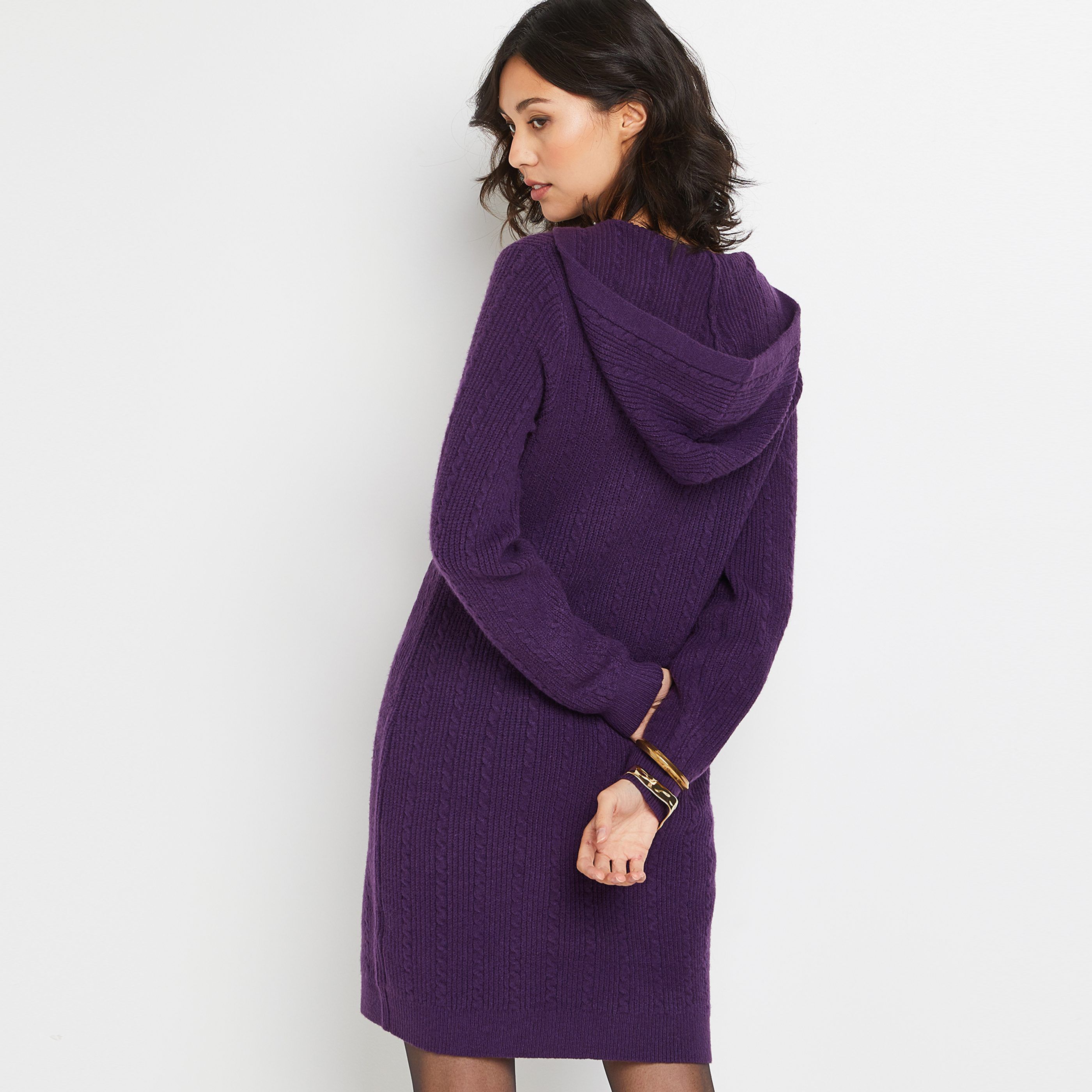 Robe pull à capuche femme - VIOLET