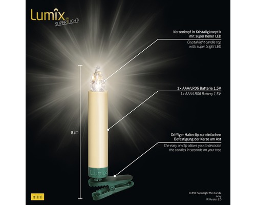 12-delige set Krinner Lumix Superlight Mini LED kaarslichtsnoer, warm wit, inclusief timerfunctie, batterij en afstandsbediening
