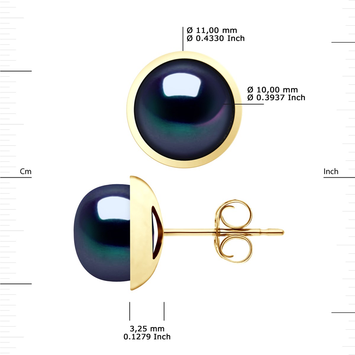 STELLA - Boucles d'Oreilles Perles d'Eau Douce 10-11 mm Blanches Or Jaune