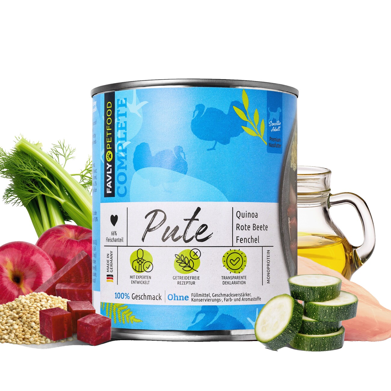 FAVLY Petfood Nassfutter Pute mit Quinoa, Rote Beete & Fenchel 6x800 g