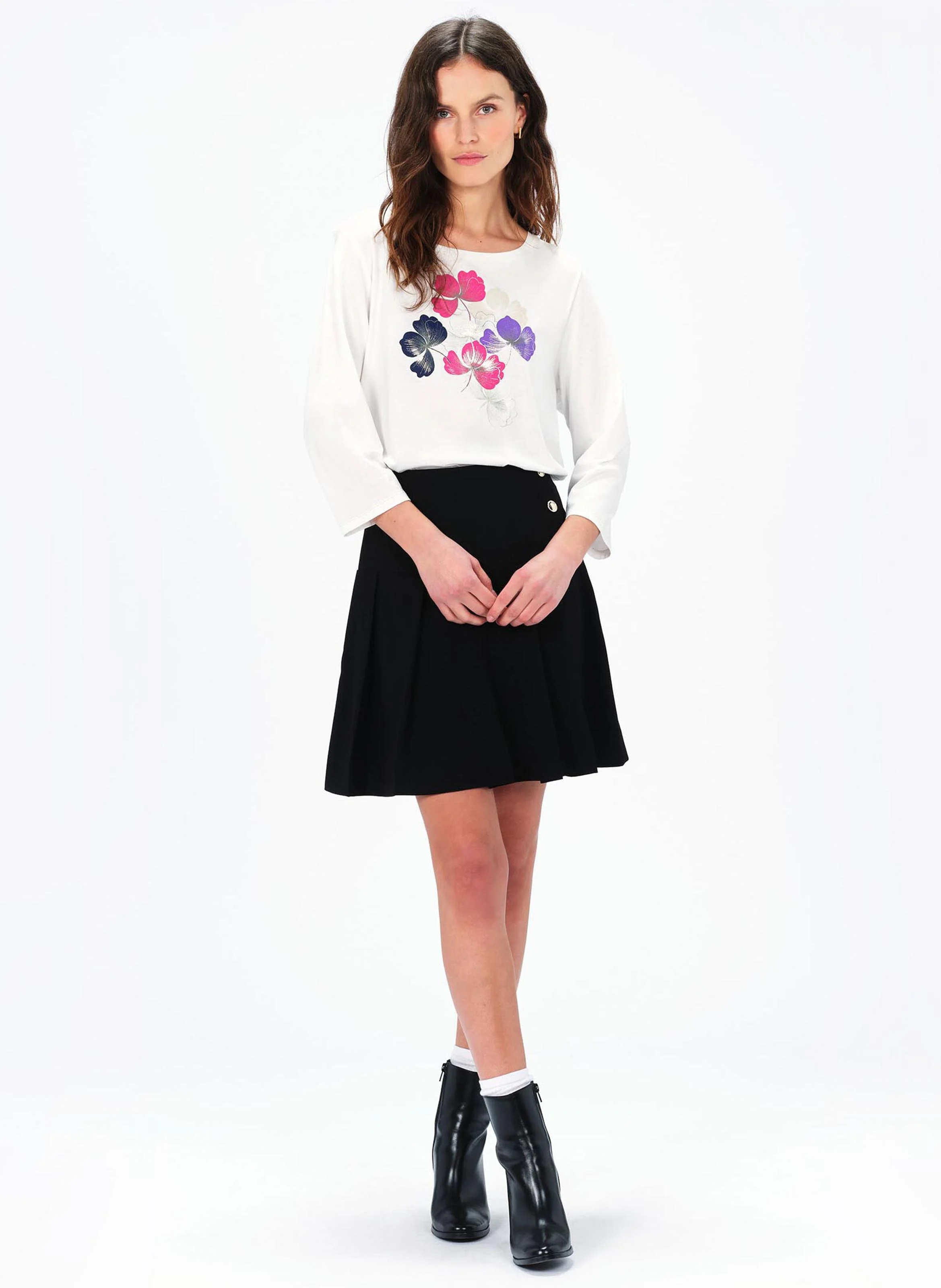 TAJI - Tee-shirt col rond en coton mélangé | Blanc