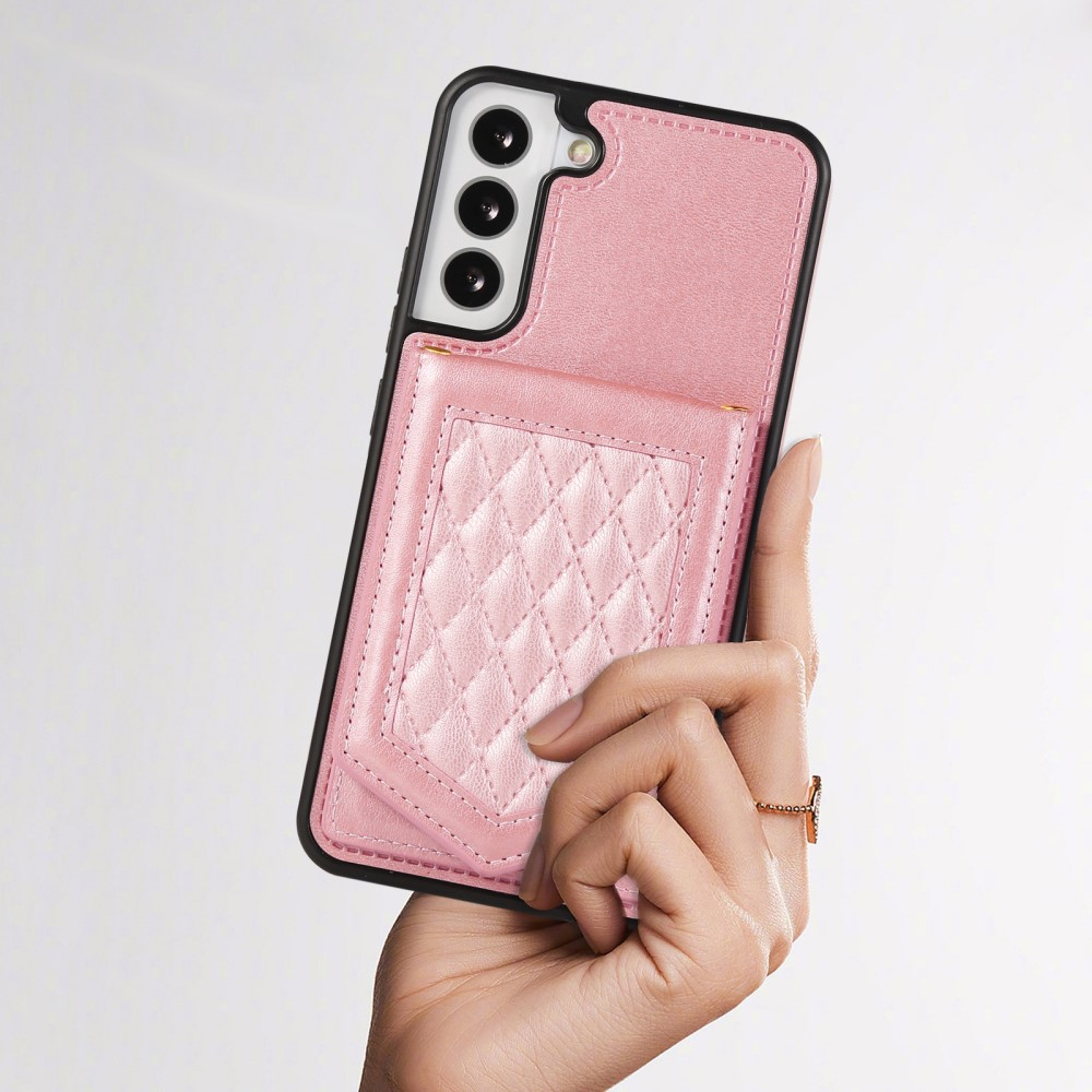 Samsung Galaxy S23 5G Necklace Leder Hülle im Litchi Look mit Spiegel (RFID Schutz) - Roségold
