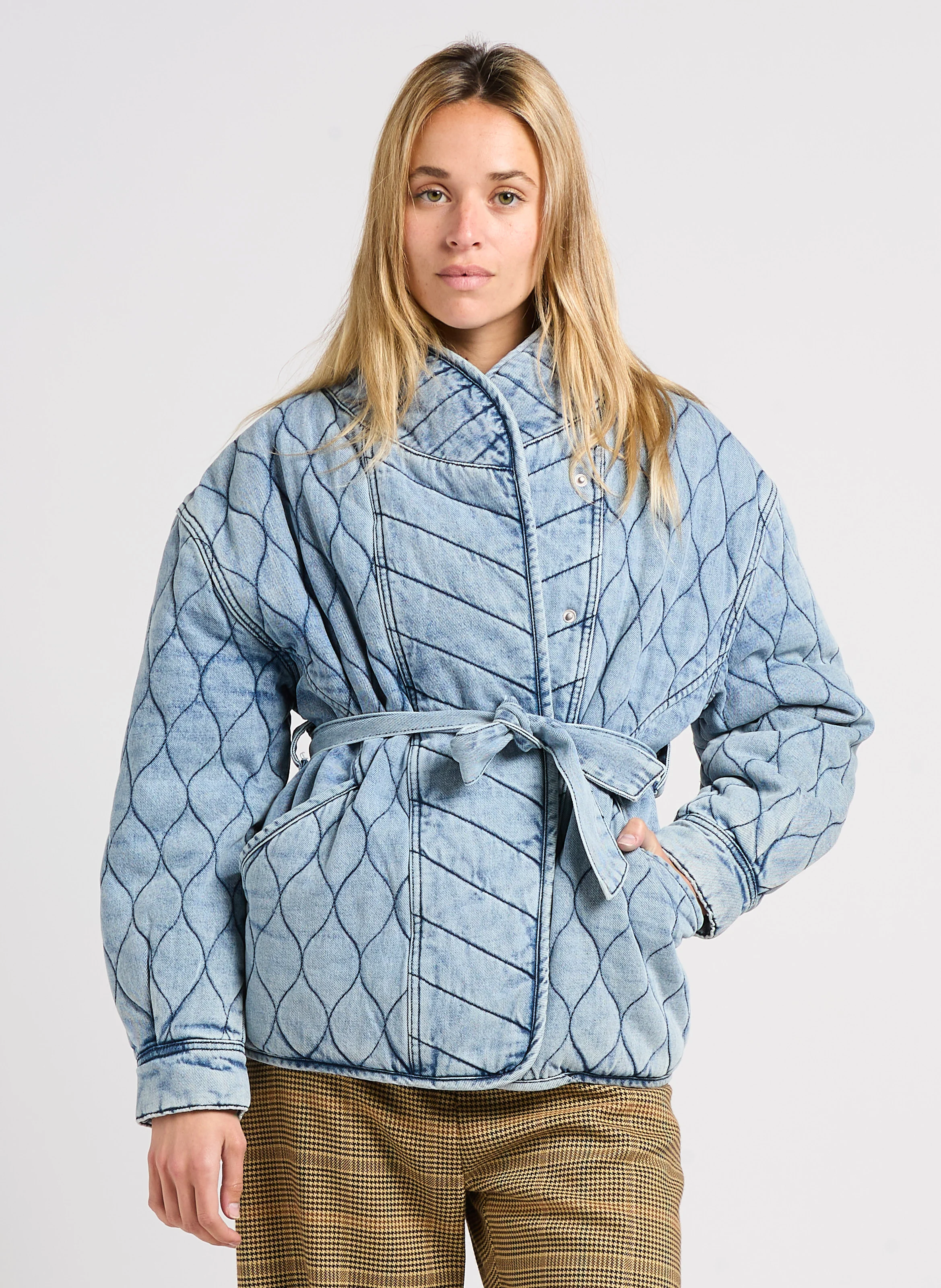 ERIC - Veste col montant matelassée en jean | Bleu
