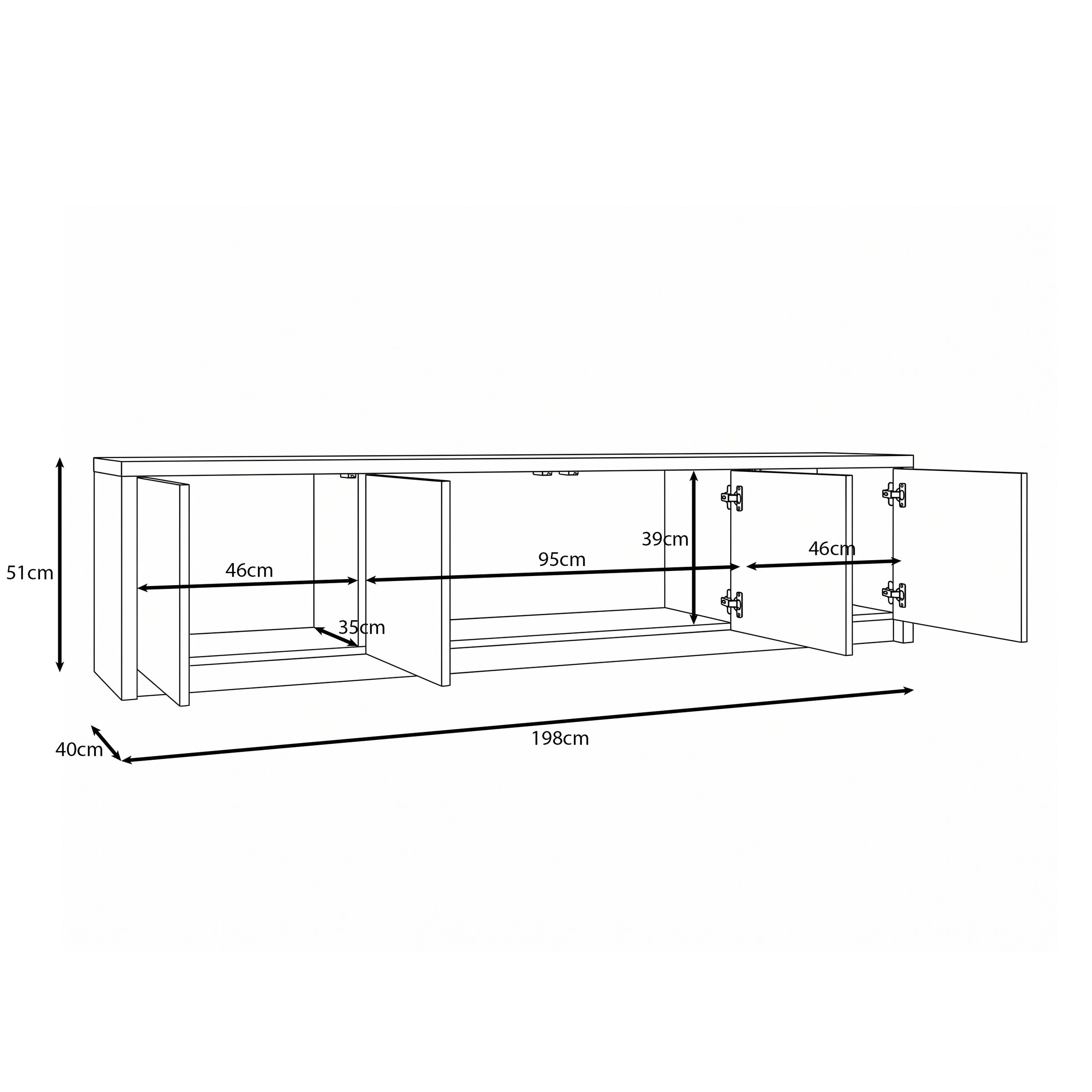 Levo - TV-Meubel - Wit - 198x40x51 cm