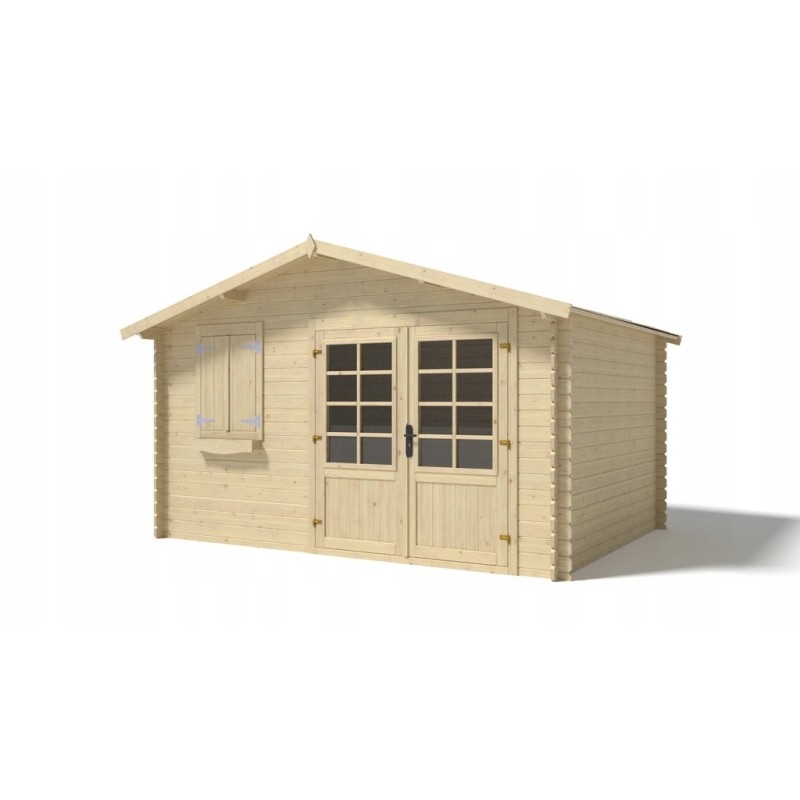 Abri de jardin en bois - 4x3 m - 24 m2 + terrasse avec balustrade et avant-toit en bois