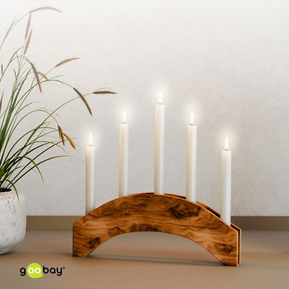 (5er Set) Echtwachs LED Stabkerzen Home Deko Stimmungsleuchte Dimmbar inkl. Fernbedienung (Batteriebetrieben) - Warmweiss