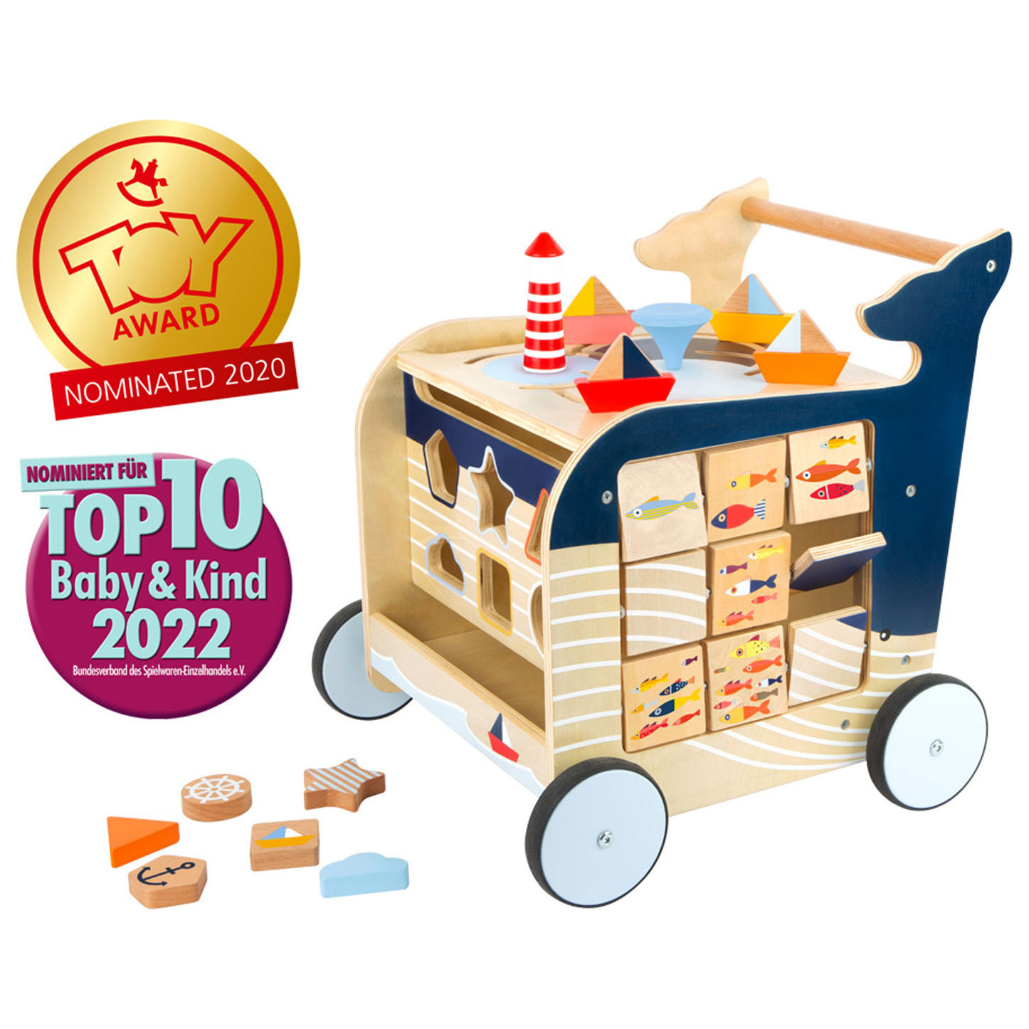 Small Foot-Houten Activiteiten Loopwagen Walvis