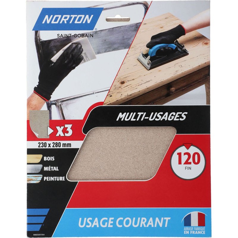 Feuilles de ponçage à main Norton multi-usages - Grain 120