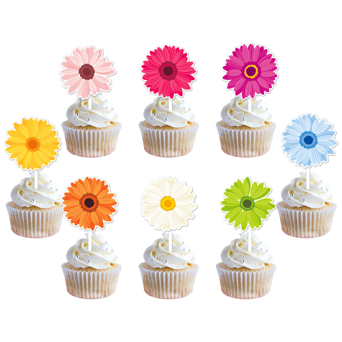 (12-tlg. Set) Kuchenstecker Blumen Tortenstecker Party Deko Topper für Torten / Kuchen - Bunt