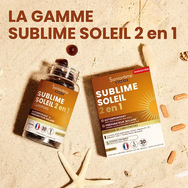 Santarome, Sublime Soleil 2 em 1, Preparação para o Sol, Autobronzeador 30 gomas