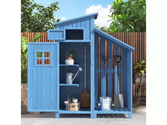 Abri de jardin en bois de sapin - remise à outils avec 2 étagères intégrées - H 173 cm - toit imperméable en PVC - Vert