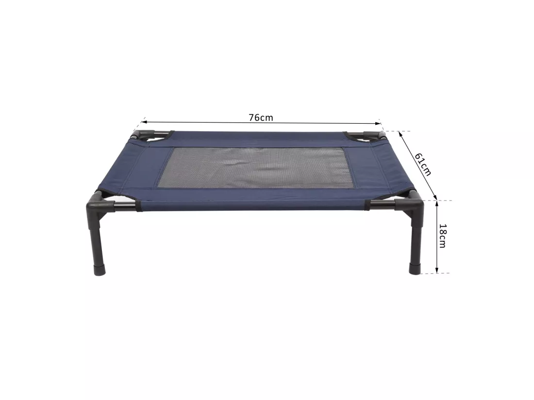 Lit pour chien chat lit de camp grand confort sur pieds tissu oxford textilène micro-perforé 76L x 61l x 18H cm bleu marine noir