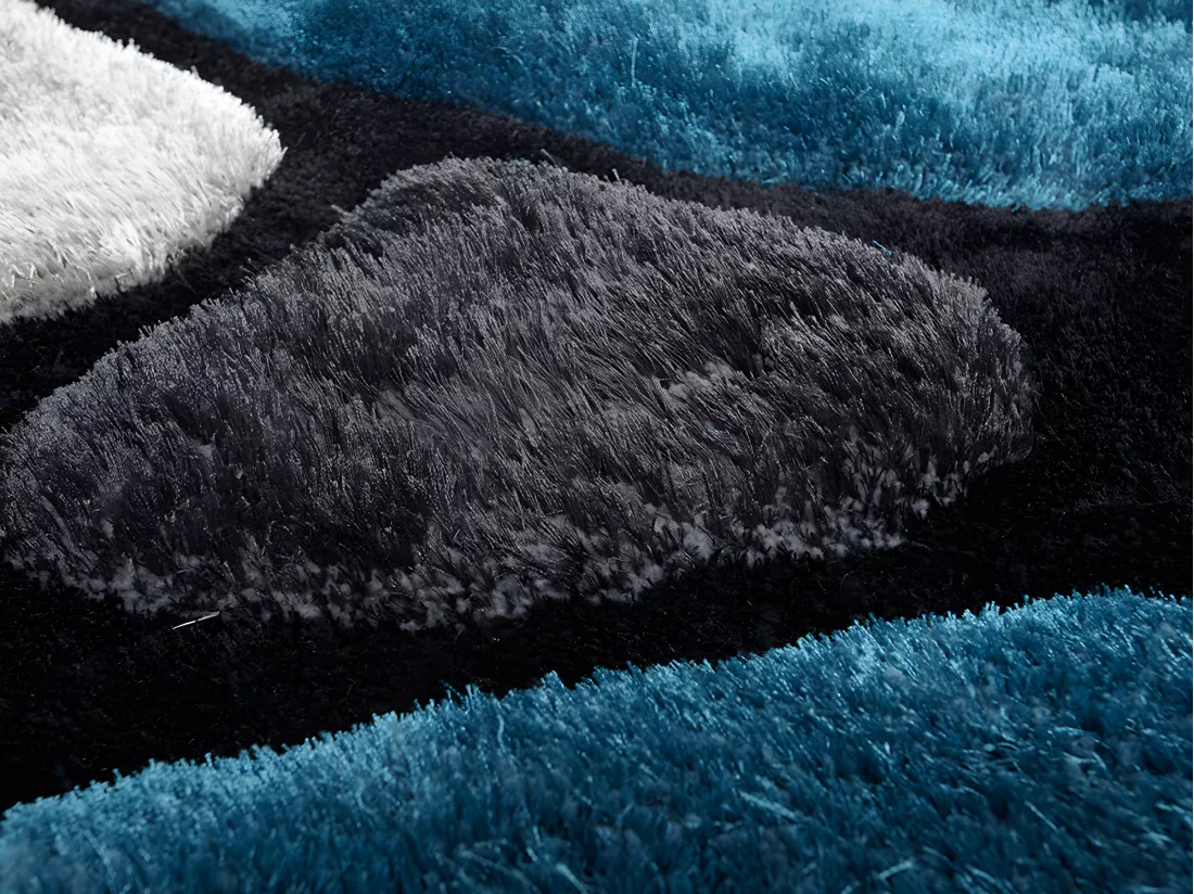 Tapis shaggy à poils longs - turquoise et gris - 160 x 230 cm - PIETRA