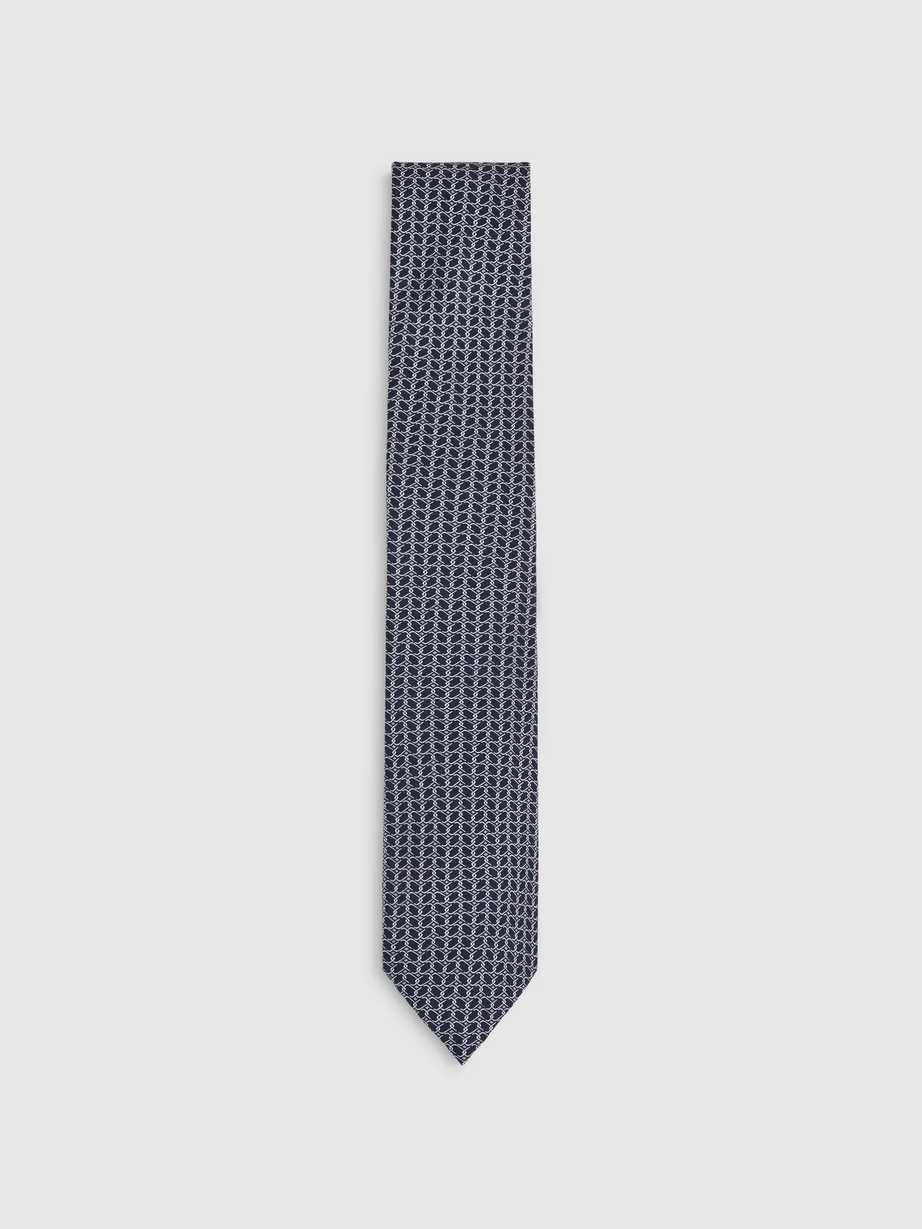 Marineblauw - Reiss Bernardo Silk Geometric-Chain Print Tie