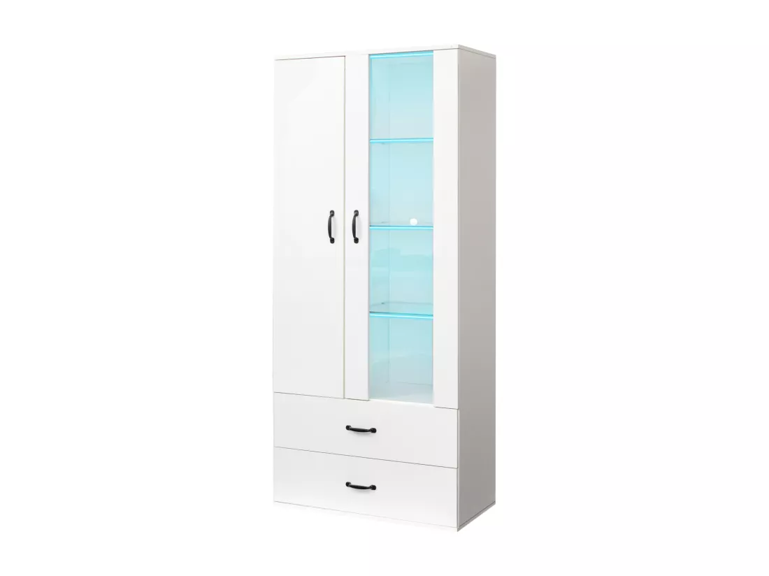 Vitrine avec 2 porte et 2 tiroirs et LED - Hauteur 180cm - Blanc