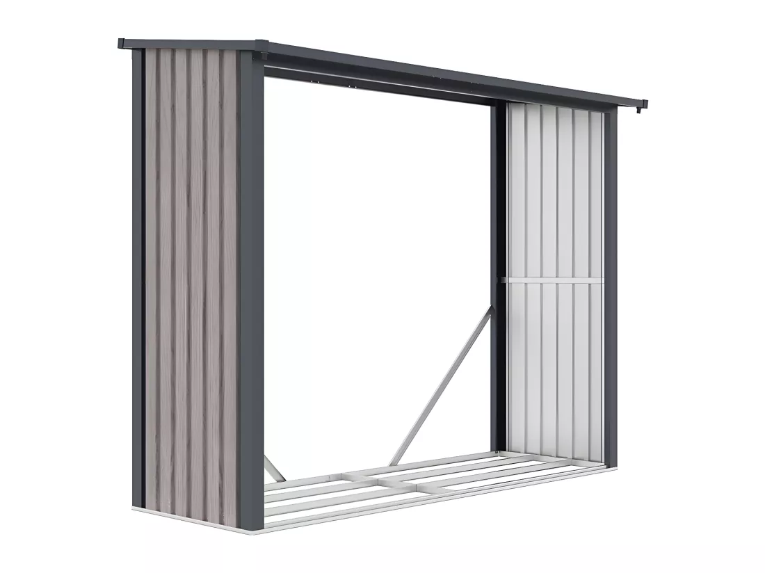 Abri bûches métal en acier galvanisé effet bois 3,27 m3 - 4 stères - L242 x P89 x H190 cm - WINWOOD