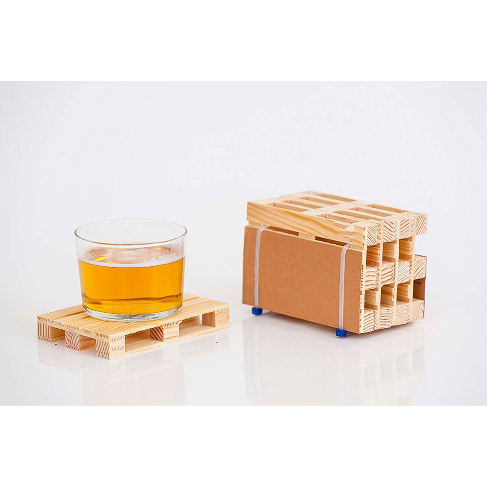 (4er Set) 115x75mm Echtholz Getränke Untersetzer Bierdeckel Miniatur EU Palette