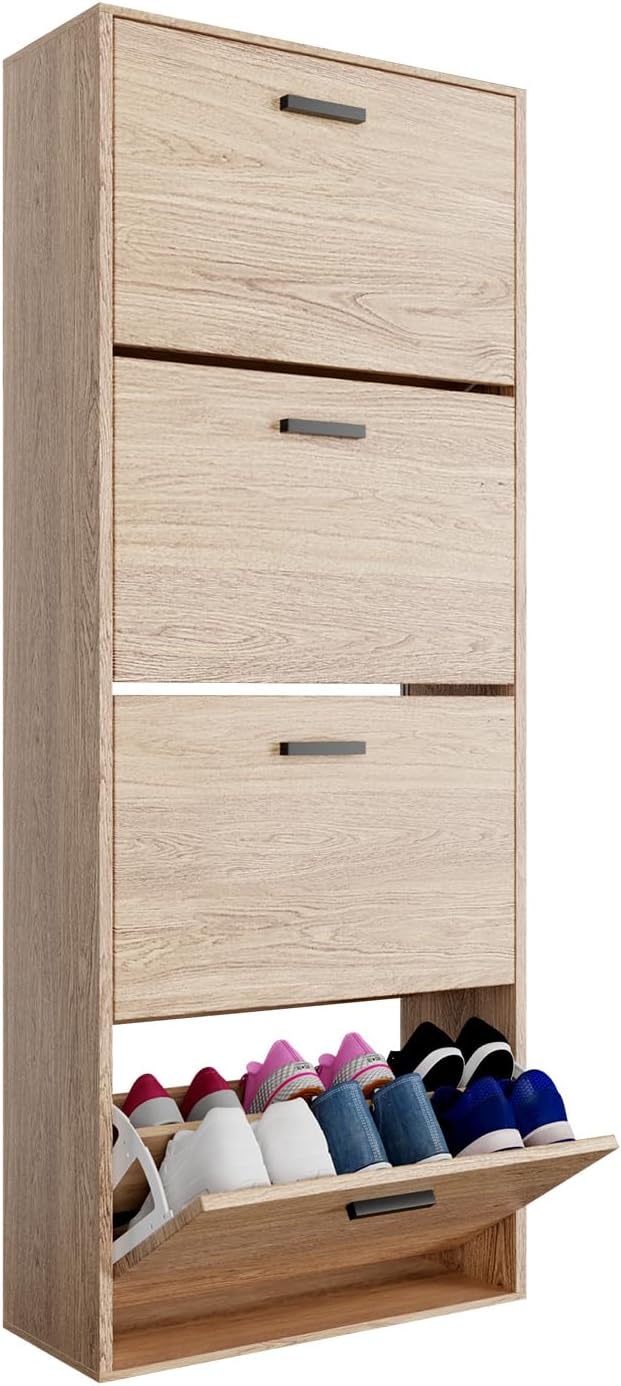 CASABEL Schuhschrank für 24 Paar – Schrank mit großem Fassungsvermögen für Eingangsbereich, Flur – L 60 x T 24 x H 150 cm – helles Holz