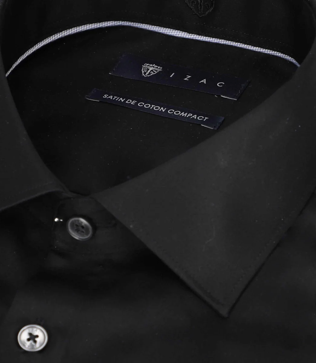 Chemise slim en satin de coton noir SATINSLIM