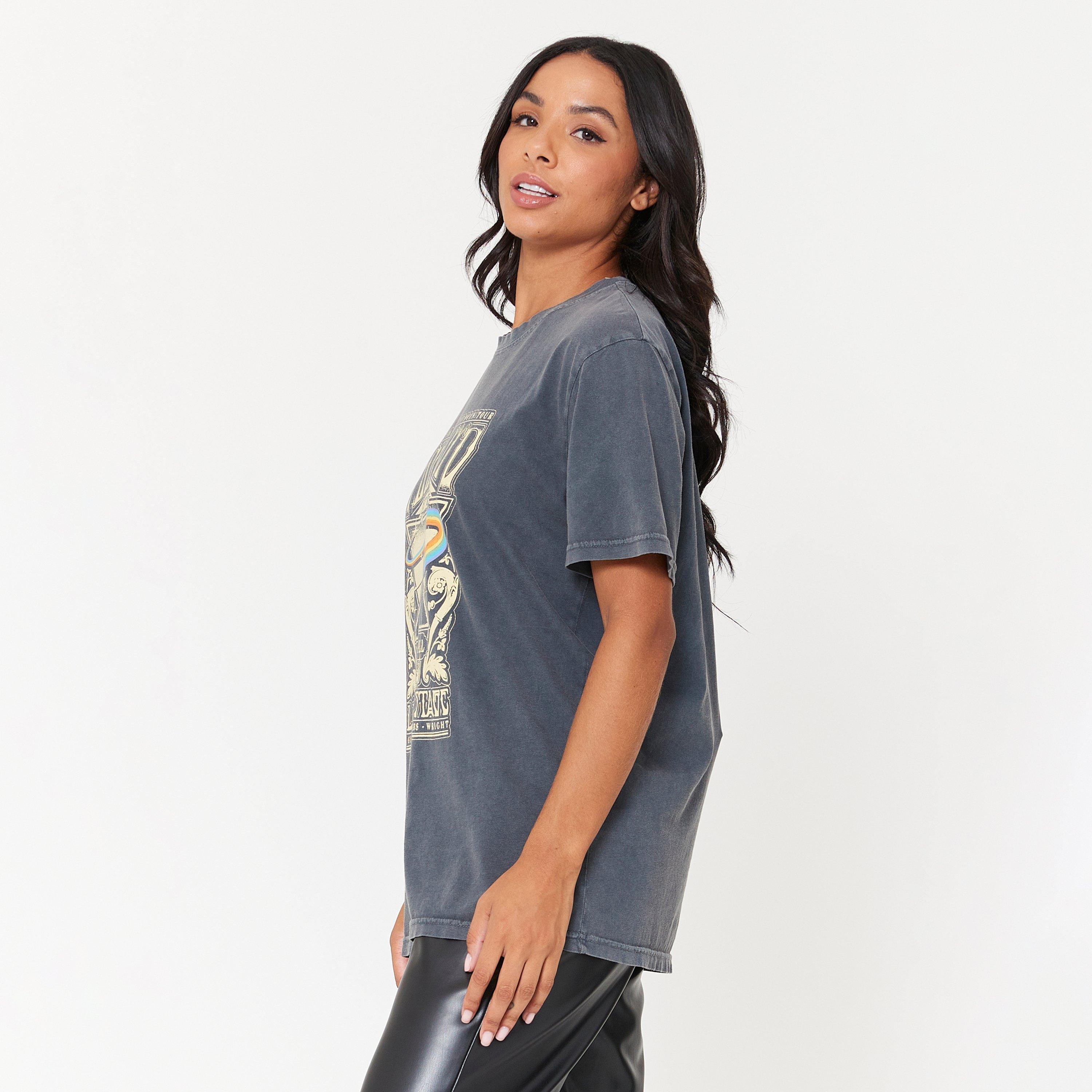 Character Adults Unisex Acid Wash Pink Floyd T Shirt Black
